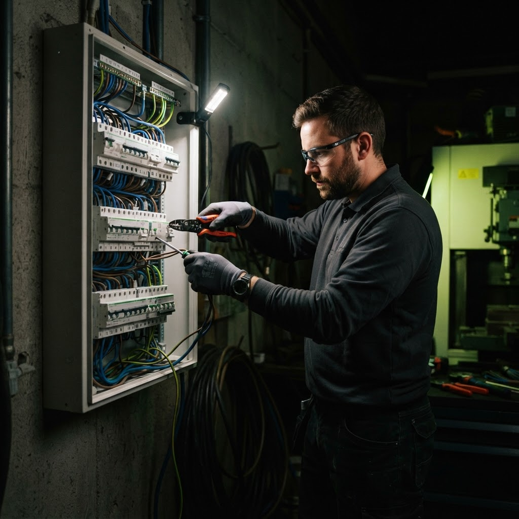 Electrician installing a distribution board
